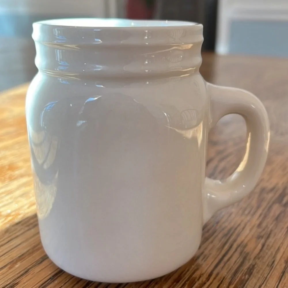 VINTAGE ANTHROPOLOGIE WHITE CERAMIC PEACE MUG WITH HANDLE